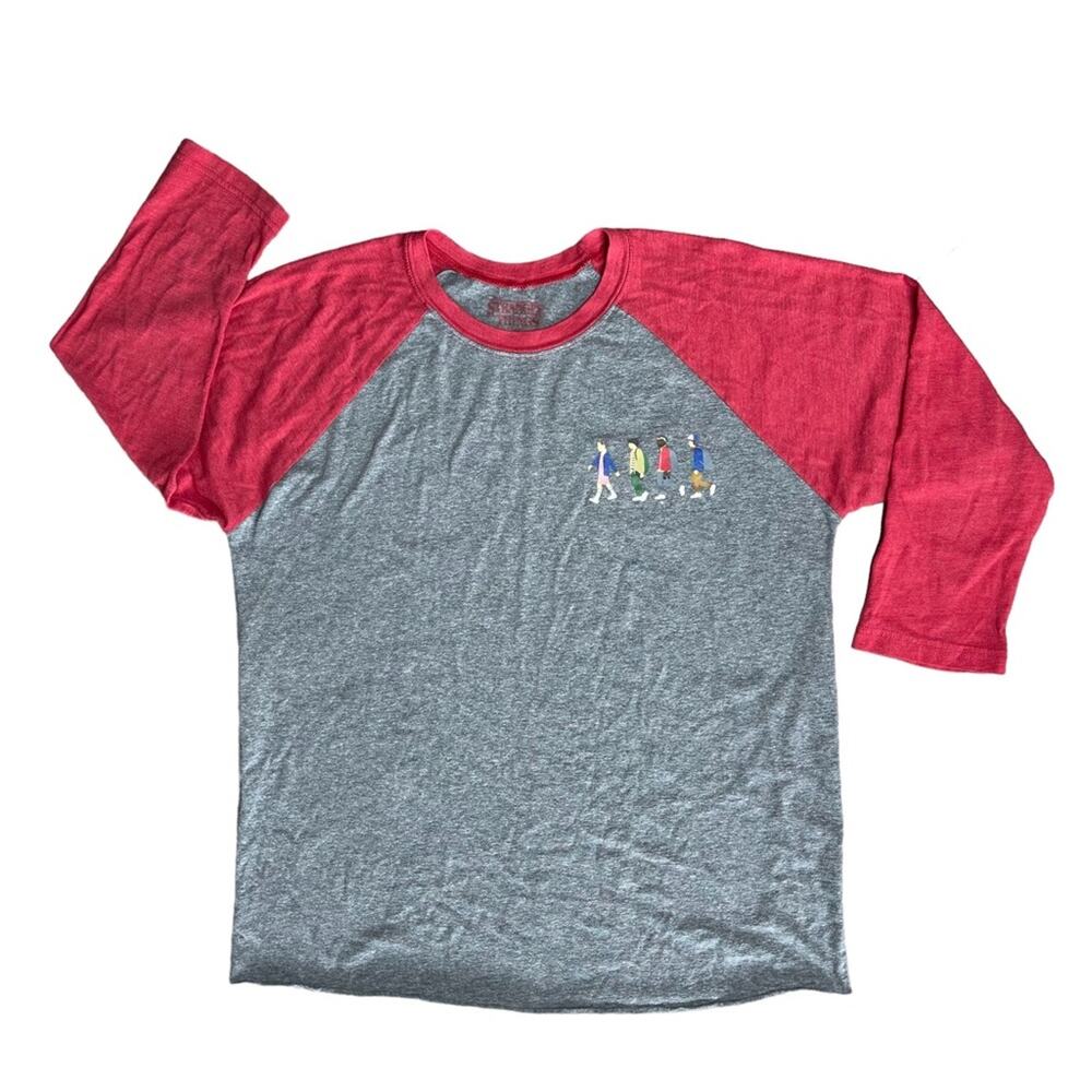 STRANGER THINGS Gray Red Raglan 3/4 Sleeve Baseball Shirt Men’s Size Large